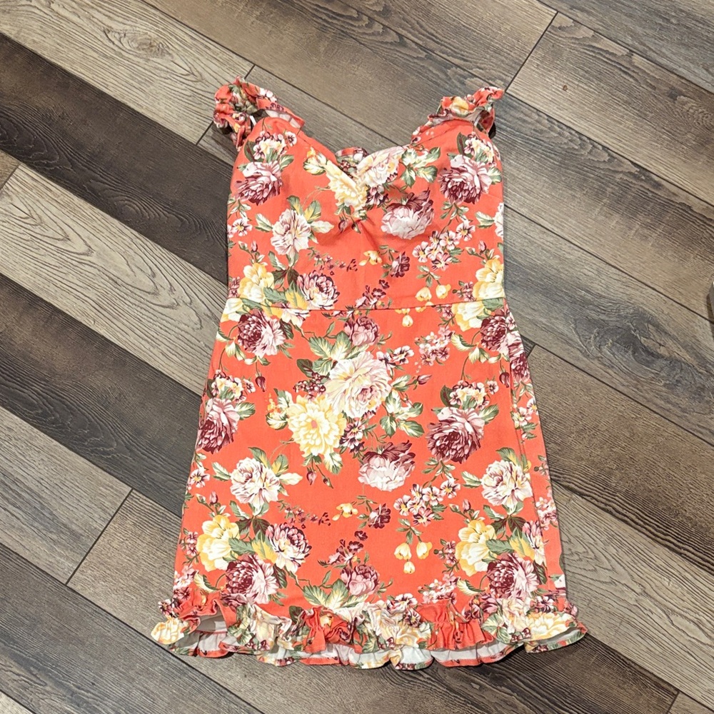 Floral Ruffle Mini Dress - Coral